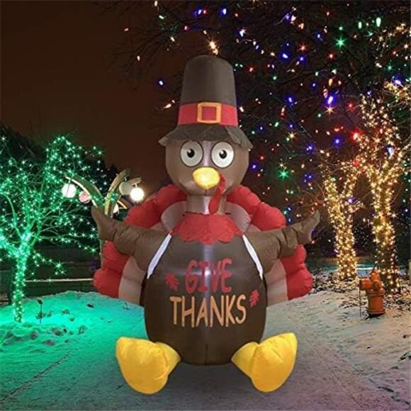 6 FT Thanksgiving Inflatable Sitting Turkey, Blow up Lighted Turkey - Picture 6 of 7